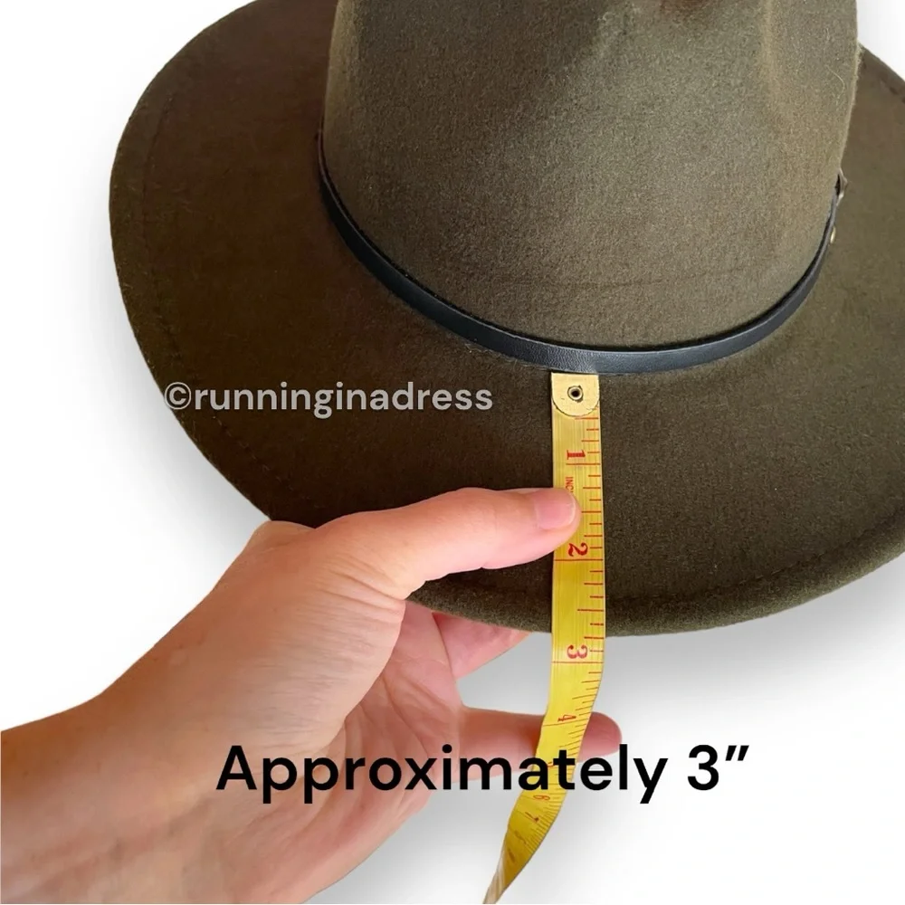 Olive Green Felt Fedora Hat Western Boho Size One Size